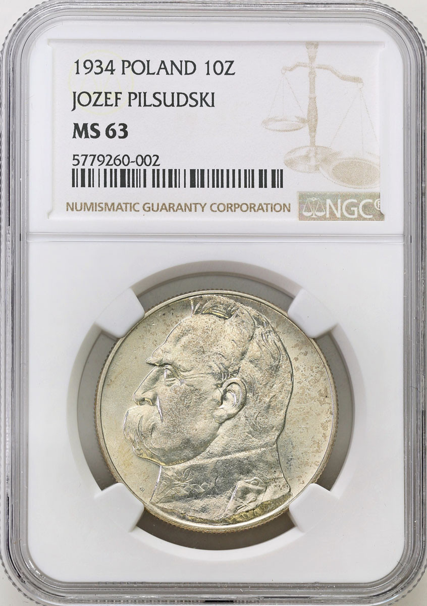 II RP. 10 złotych 1934 Piłsudski NGC MS63 - PIĘKNE I RZADKIE